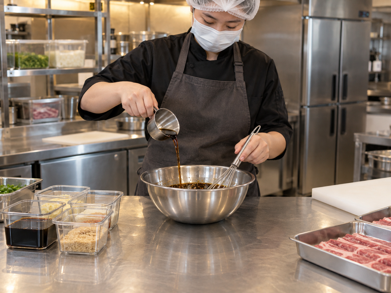 醬料配比示意圖：依配方表秤量調製，不憑感覺