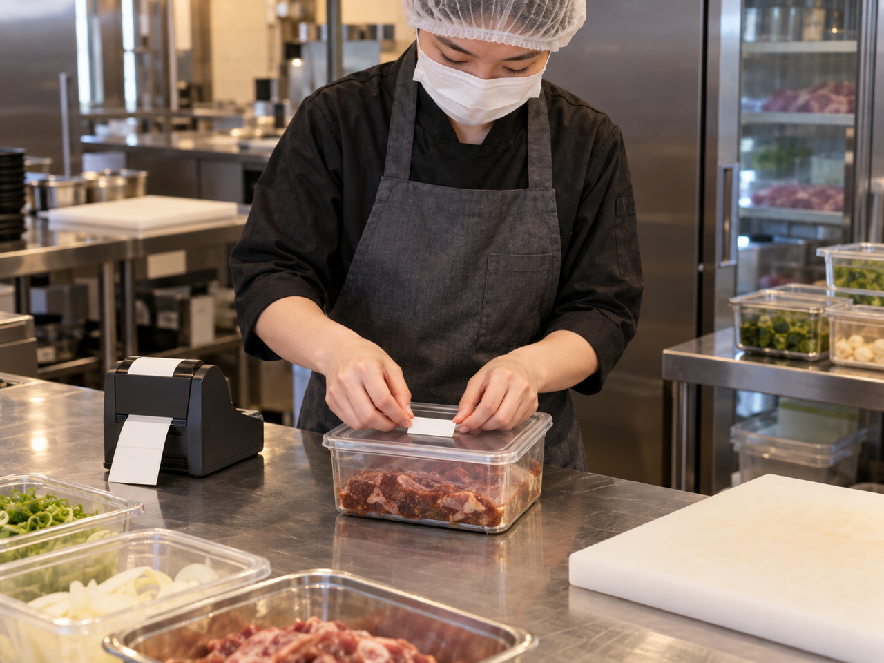 備料標籤示意圖：每項備妥品貼製備日與效期