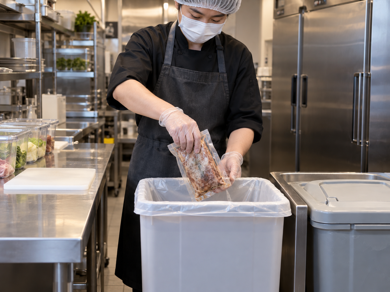 報廢紀錄示意圖：過期／損壞品拍照、記錄、簽核後報廢